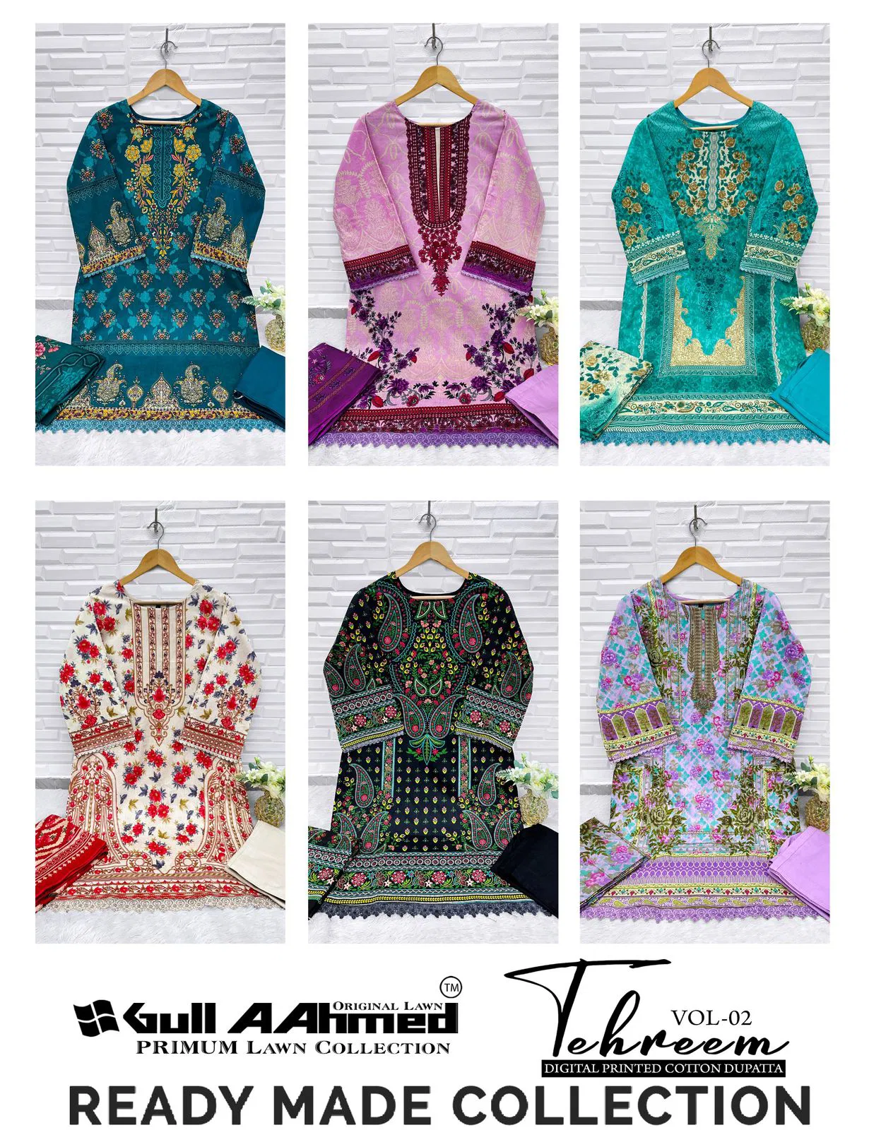 Tehreem Vol 2 By Gull A  Ahmed Karachi Cotton Kurti With Bottom Dupatta Wholesale Online